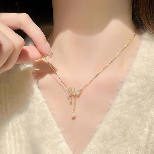 Dây Chuyền Hồ Điệp Bạc S925 Đính Đá Quý Zircon Sáng Lấp Lánh HTT196T Trắng