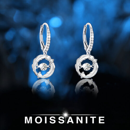 Bông Tai Lông Vũ Bạc S925 Đính Kim Cương Moissanite Sáng Lấp Lánh HTT253TR Trắng