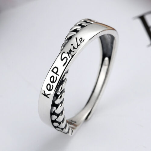 Nhẫn Bạc Nữ S925 Chữ Keep Smile Cá Tính Trẻ Trung HTT351