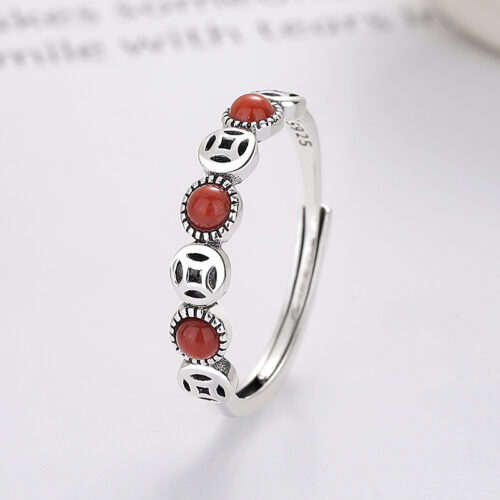 Nhẫn Bạc Nữ S925 Đính Đá Thiết Kế Tinh Xảo Cổ Điền HTT367D Đỏ