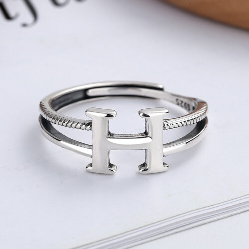 Nhẫn Bạc Nữ S925 Mặt Chữ H Cá Tính HTT369