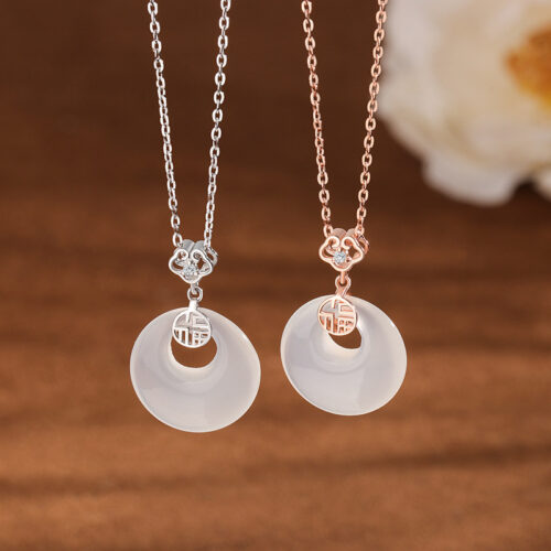 Dây Chuyền Mặt Ngọc May Mắn Bạc S925 Đính Đá HTT401T Trắng