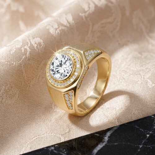 Nhẫn Kim Cương Moissanite Nam Bạc S925 HTT432V Vàng