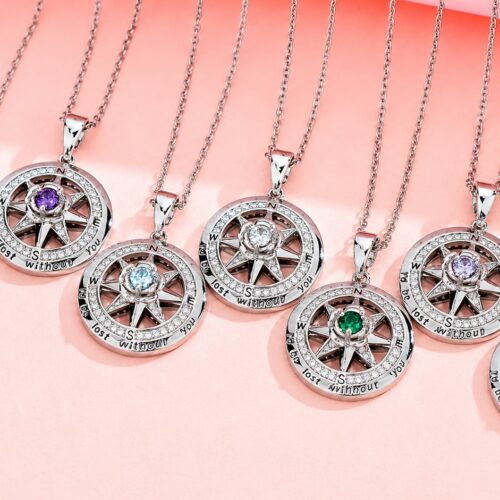 Dây Chuyền La Bàn Nữ Bạc S925 Đính Đá Zircon HTT452 Đỏ Hồng