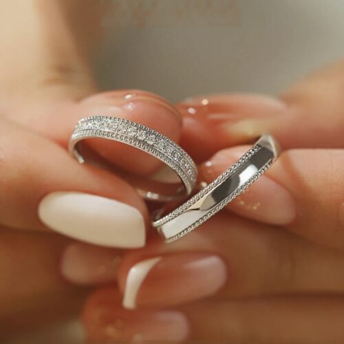 Nhẫn Đôi Đính Kim Cương Moissanite Sang Trọng Lấp Lánh HTT265 HTT266