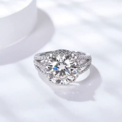Nhẫn Kim Cương Moissanite 5 Carat Lấp Lánh Sang Trọng Bạc S925 HTT277