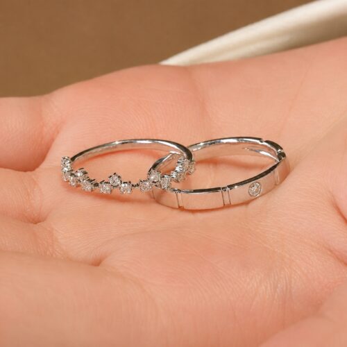 Nhẫn Đôi Đính Kim Cương Moissanite Bạc S925 Cao Cấp HTT294 HTT295