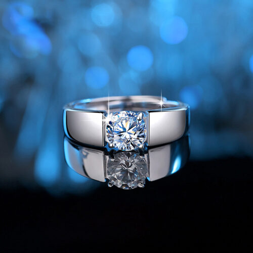 Nhẫn Kim Cương Nam Moissanite 1 Carat Đa Màu Bạc S925 Cao Cấp HTT298X Xanh Bích