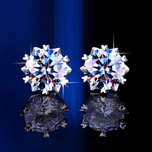 Bông Tai Bạc Nữ S925 Đính Kim Cương Moissanite Chấu Trái Tim Sang Trọng HTT242D Đen
