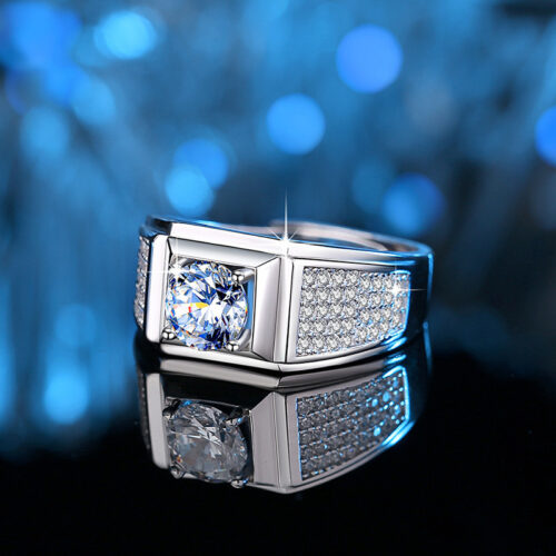 Nhẫn Kim Cương Nam Moissanite 1 Carat Đa Màu Bạc S925 Cao Cấp HTT299S Bảy Màu