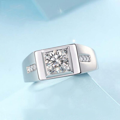 Nhẫn Kim Cương Nam Moissanite 1 Carat Đa Màu Bạc S925 Cao Cấp HTT300X Xanh Bích