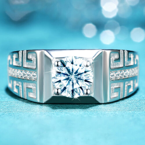 Nhẫn Kim Cương Nam Moissanite 1 Carat Đa Màu Bạc S925 Cao Cấp HTT302C Cam