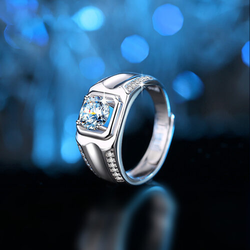 Nhẫn Kim Cương Nam Moissanite 1 Carat Đa Màu Bạc S925 Cao Cấp HTT304TR Trắng