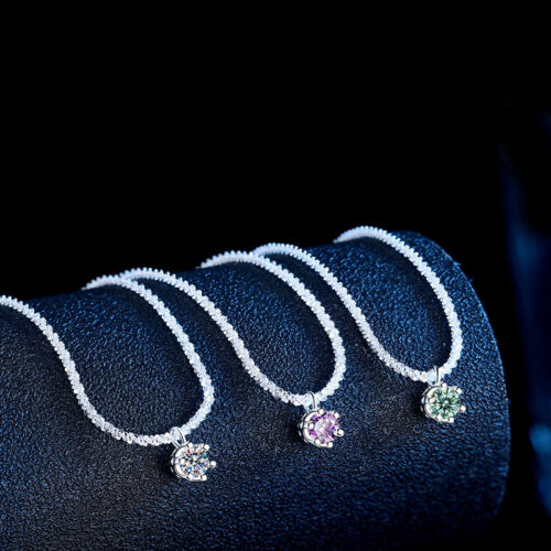 Dây Chuyền Kim Cương Moissanite Bạc S925 Cao Cấp HTT313H Hồng