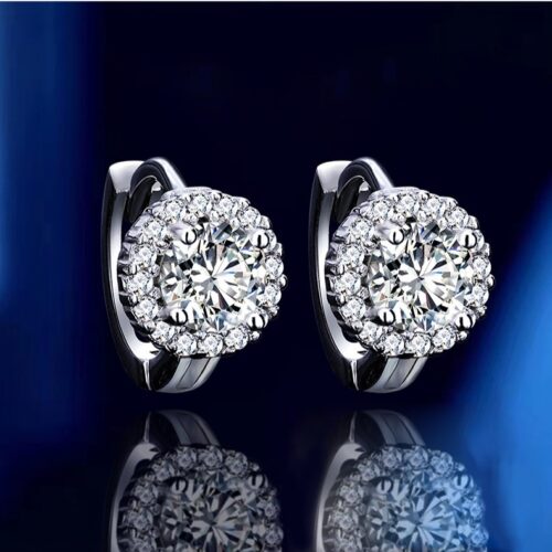 Bông Tai Halo Tròn Bạc S925 Đính Kim Cương Moissanite Sáng Lấp Lánh HTT250D Đen