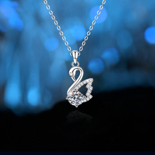 Dây Chuyền Thiên Nga Bạc S925 Đính Kim Cương Moissanite 1 Carat Tinh Xảo HTT251D Đen