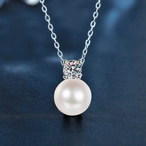 Dây Chuyền Kim Cương Moissanite Mặt Nơ Đính Ngọc Trai Bạc S925 HTT334T Trắng