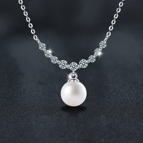 Dây Chuyền Kim Cương Moissanite Đính Ngọc Trai Bạc S925 HTT336