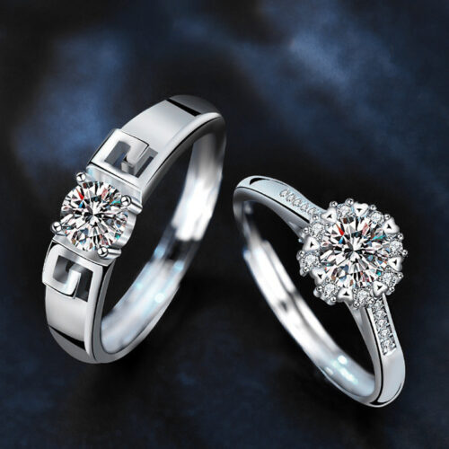 Nhẫn Đôi Đính Kim Cương Moissanite Bạc S925 Cao Cấp HTT338V Vàng