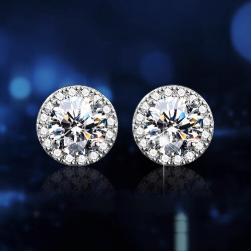 Bông Tai Halo Tròn Bạc S925 Đính Kim Cương Moissanite Sáng Lấp Lánh HTT252D Đen