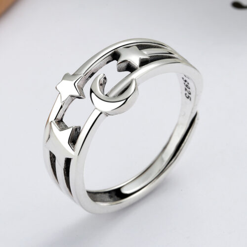 Nhẫn Bạc Nữ S925 Trăng Sao – Cá Tính Trẻ Trung HTT346