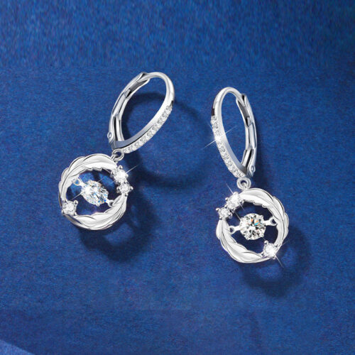Bông Tai Lông Vũ Bạc S925 Đính Kim Cương Moissanite Sáng Lấp Lánh HTT253TR Trắng