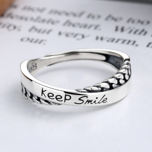 Nhẫn Bạc Nữ S925 Chữ Keep Smile Cá Tính Trẻ Trung HTT351