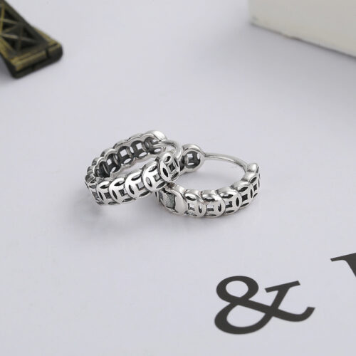 KhuyênTai Bạc S925 Khắc Đồng Xu Cổ Điển Cá Tính HTT357