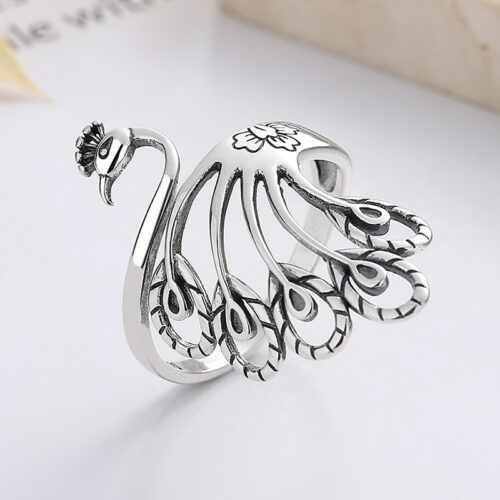 Nhẫn Chim Công Bạc Nữ S925 Thiết Kế Hở Tinh Tế HTT361A