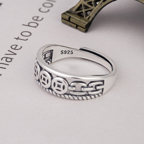 Nhẫn Bạc Nữ S925 Đồng Xu Phong Cách Vintage Cổ Điển HTT378