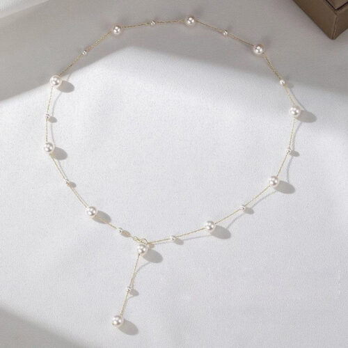 Dây Chuyền Ngọc Trai Nữ Dáng Thả Chữ Y Bạc S925 HTT388XT Trắng Phối Xám