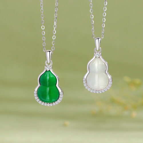 Dây Chuyền Ngọc Tủy Mặt Hồ Lô Bạc S925 Đính Đá HTT406TT Dây Bạc Ngọc Trắng