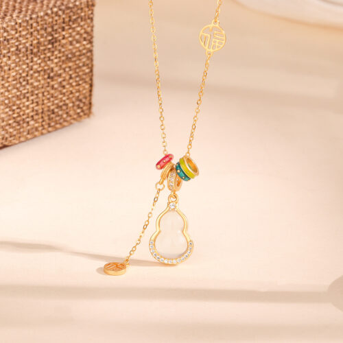 Dây Chuyền Ngọc Tủy Mặt Hồ Lô Bạc S925 Đính Đá HTT412