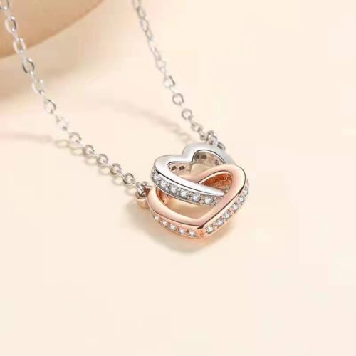 Dây Chuyền Trái Tim Đôi Bạc S925 Đính Đá Zircon HTT441 Vàng
