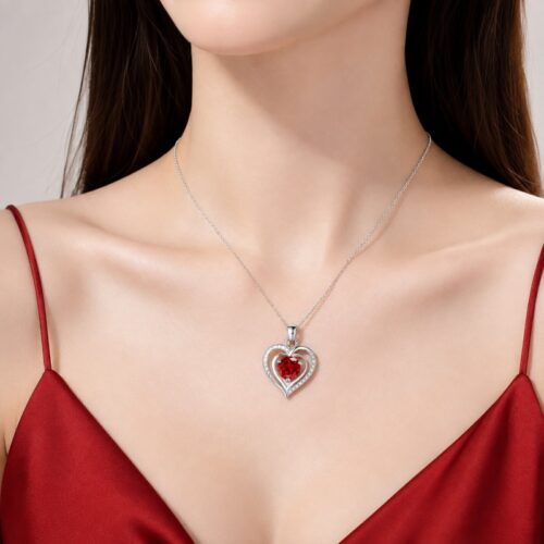 Dây Chuyền Trái Tim Bạc S925 Đính Đá Zircon HTT457 Vàng Lục