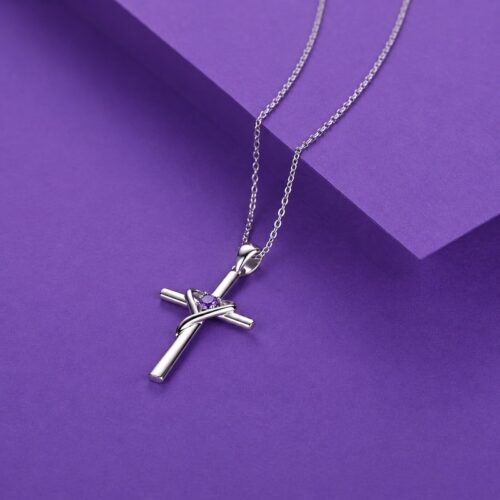 Dây Chuyền Thánh Giá Bạc S925 Đính Đá Zircon HTT458 Đỏ