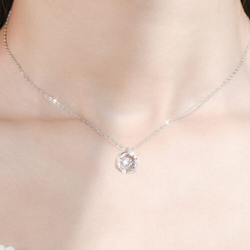 Dây Chuyền Lông Vũ Bạc S925 Đính Kim Cương Moissanite Sang Trọng HTT245C Cam