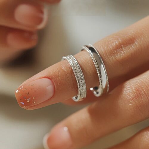Nhẫn Đôi Đính Kim Cương Moissanite Sang Trọng Lấp Lánh HTT265 HTT266