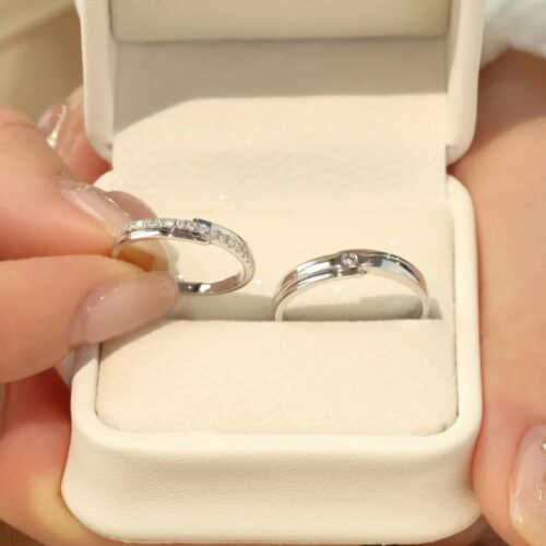 Nhẫn Đôi Đính Kim Cương Moissanite Bạc S925 Cao Cấp HTT278 HTT279