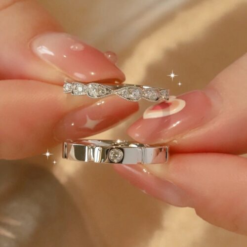 Nhẫn Đôi Đính Kim Cương Moissanite Bạc S925 Sang Trọng HTT280 HTT281