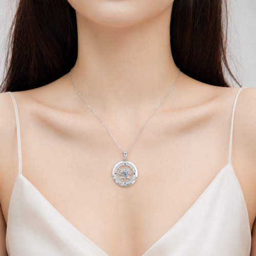 Dây Chuyền La Bàn Nữ Bạc S925 Đính Đá Zircon HTT452 Đỏ Hồng