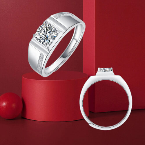 Nhẫn Kim Cương Nam Moissanite 1 Carat Đa Màu Bạc S925 Cao Cấp HTT301T Tím