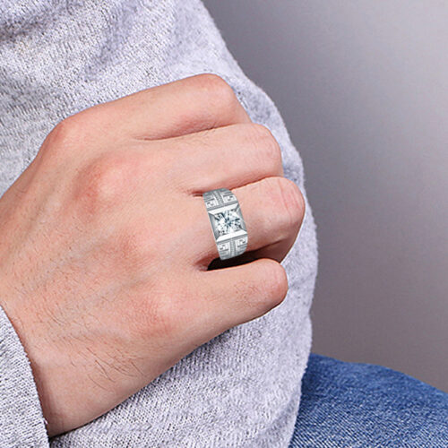 Nhẫn Kim Cương Nam Moissanite 1 Carat Đa Màu Bạc S925 Cao Cấp HTT302C Cam