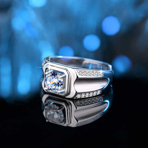 Nhẫn Kim Cương Nam Moissanite 1 Carat Đa Màu Bạc S925 Cao Cấp HTT304TR Trắng