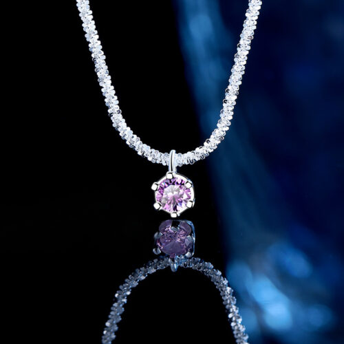 Dây Chuyền Kim Cương Moissanite Bạc S925 Cao Cấp HTT313H Hồng