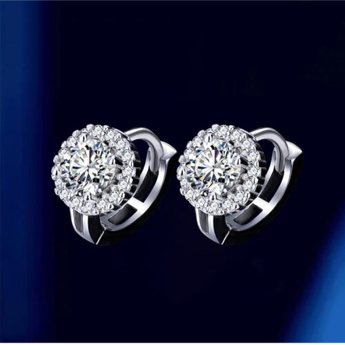 Bông Tai Halo Tròn Bạc S925 Đính Kim Cương Moissanite Sáng Lấp Lánh HTT250D Đen