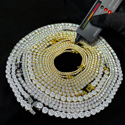 Dây Chuyền Tennis Bạc S925 Đính Kim Cương Moissanite Cao Cấp HTT308V Vàng