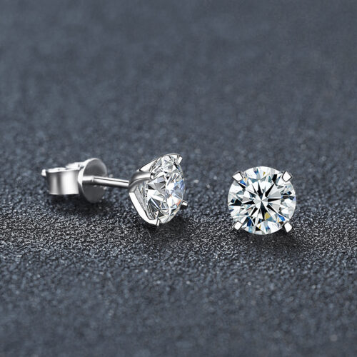 Bông Tai Kim Cương Moissanite 2 Carat Bạc S925 Cao Cấp HTT329H Hồng