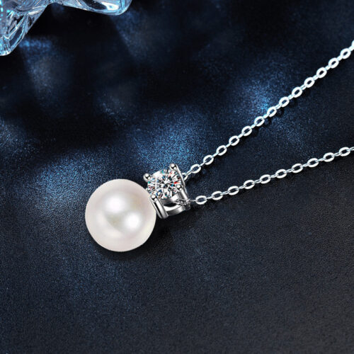 Dây Chuyền Kim Cương Moissanite Mặt Nơ Đính Ngọc Trai Bạc S925 HTT334T Trắng