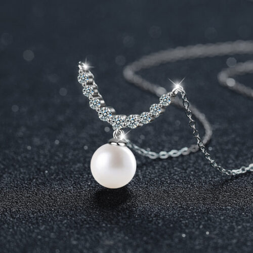 Dây Chuyền Kim Cương Moissanite Đính Ngọc Trai Bạc S925 HTT336